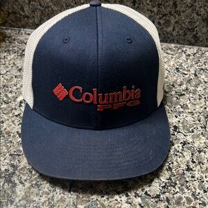 Columbia PFG Trucker Hat in Navy and Cream